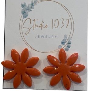 Orange flower earrings